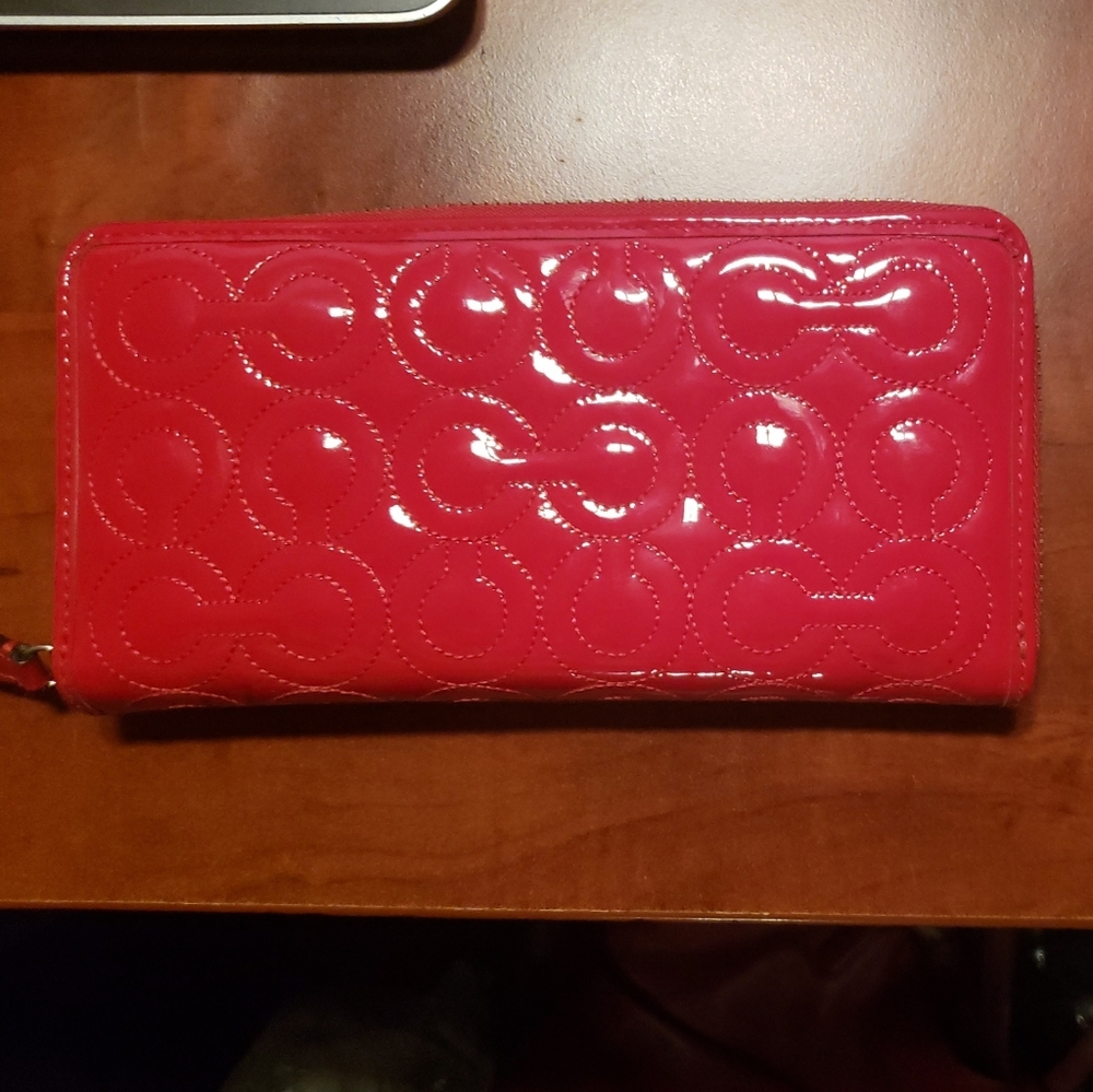 Coach Gramercy Red Patent Embossed Zip Wallet
